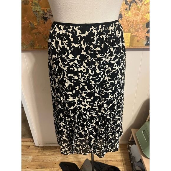 Anthropologie UNIQUE Evelyn Black and Cream Fringed Nylon Elastic Waist Skirt Si - Picture 4 of 7